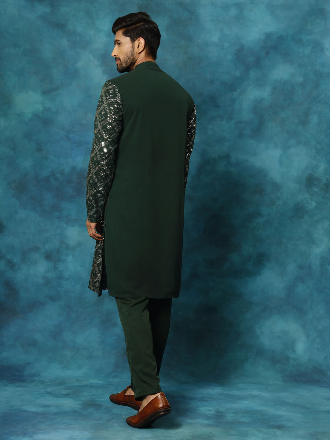 Men's Green Georgette Kurta Pyjama Set