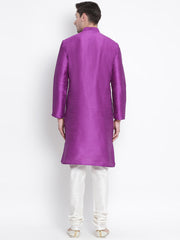 Men's Purple Silk Blend Kurta Pyjama Set