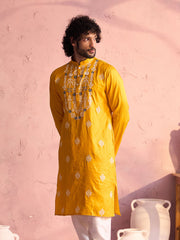 Men's Yellow Moonga Silk Kurta