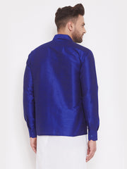 Men's Blue Silk Blend Ethnic Shirt