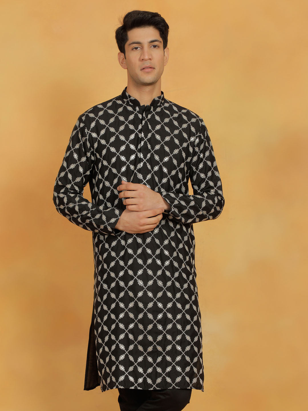 Men's Black Cotton Blend Kurta