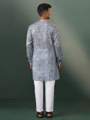 Men's Blue And White Cotton Kurta Pyjama Set