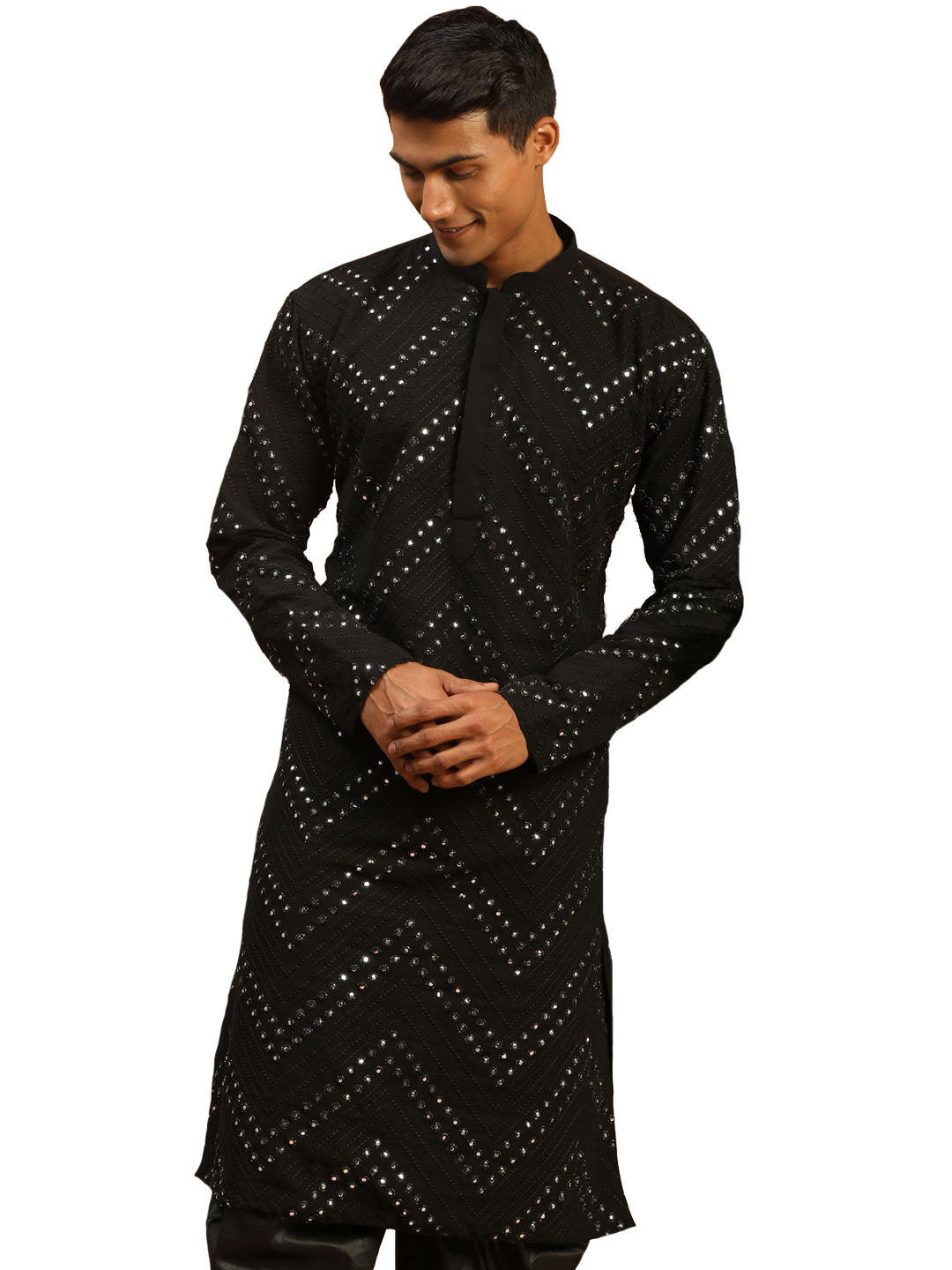 Men's Black Georgette Kurta