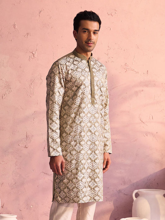 Men's Green Silk Blend Kurta