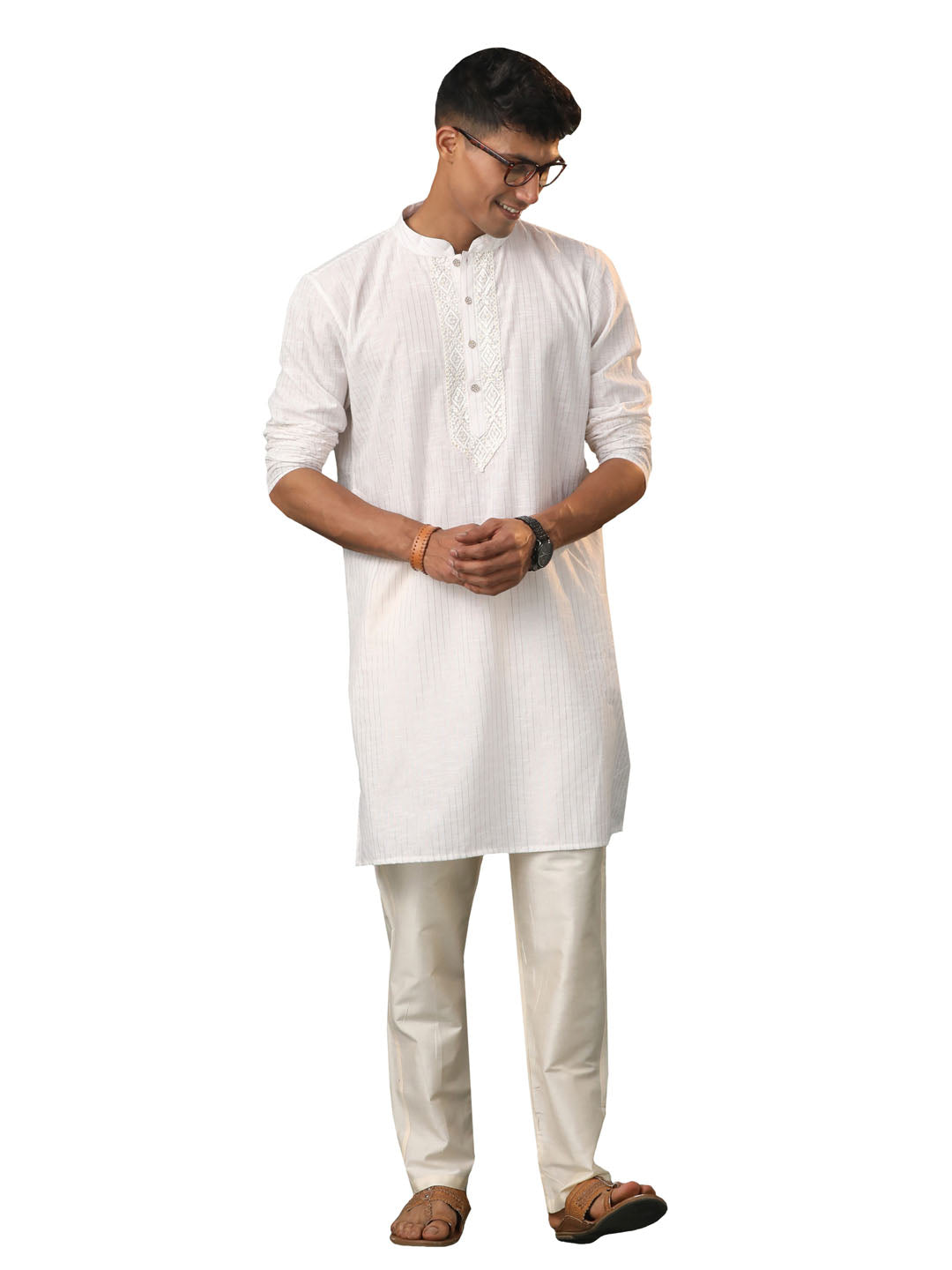 Men's White Cotton Kurta Pyjama Set