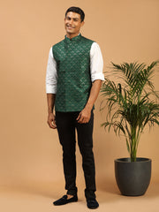 Men's Green Silk Blend Nehru Jacket