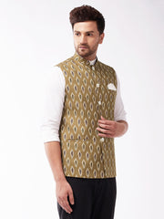 Men's Multicolor-Base-Green Cotton Nehru Jacket