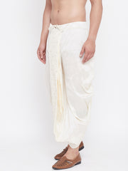 Men's Cream Silk Blend Embroidered Dhoti