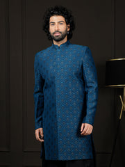 Men's Turquoise Silk Blend Sherwani Only Top