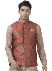 Men's Maroon Silk Blend Nehru Jacket