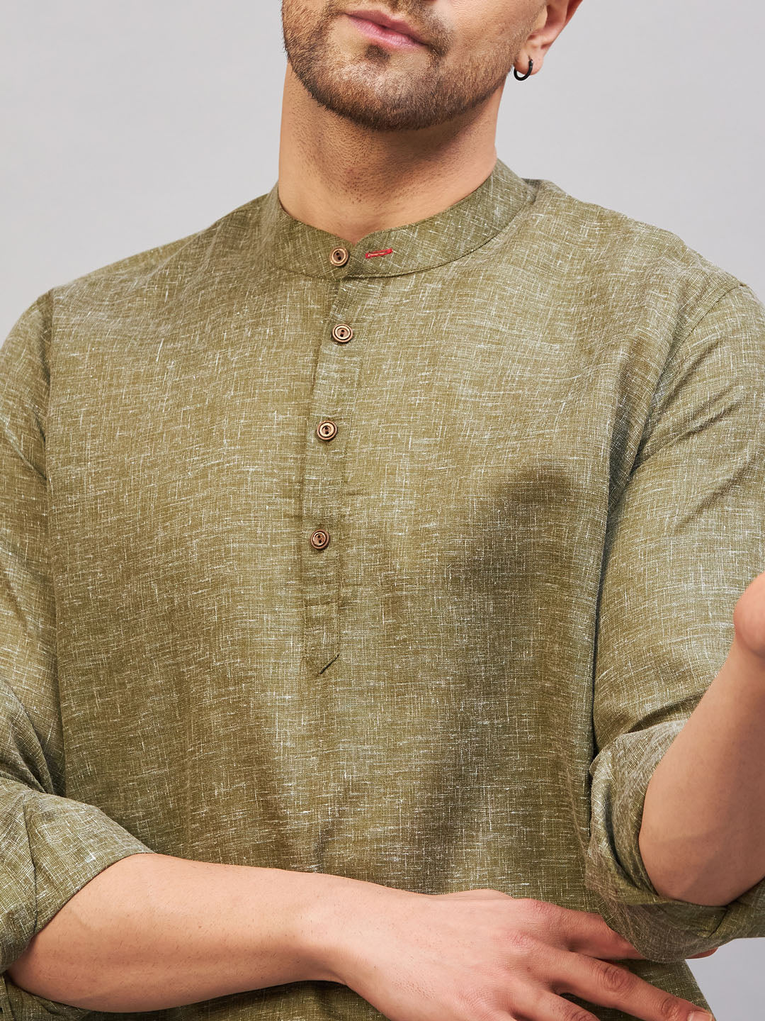 Men's Green Cotton Blend Kurta