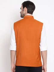 Men's Orange Cotton Silk Nehru Jacket