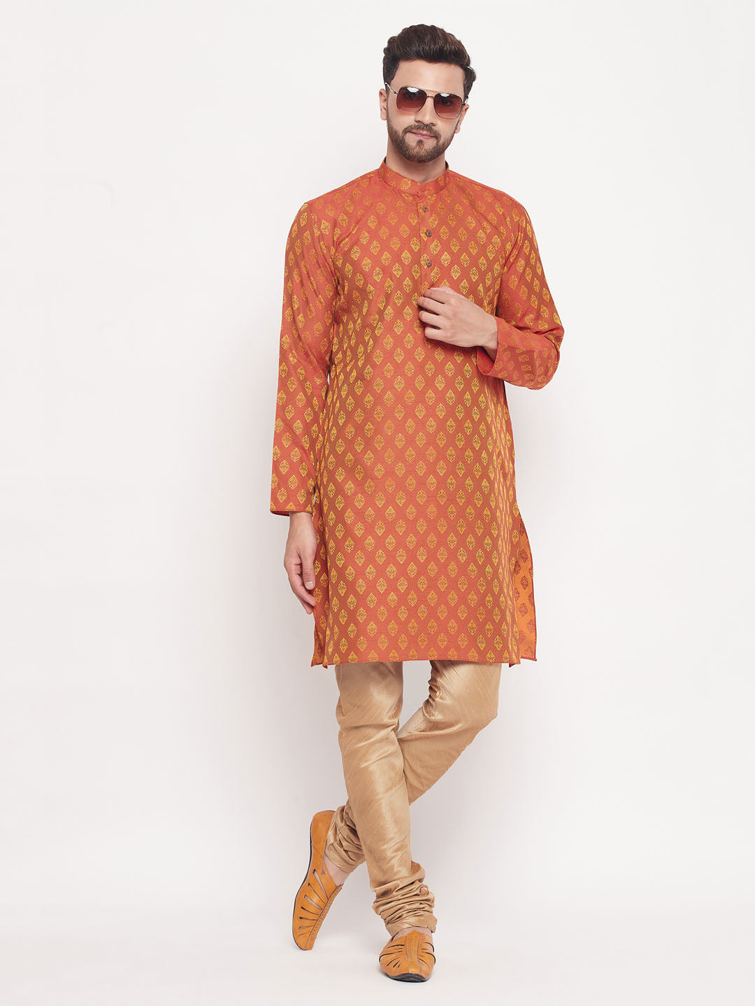 Men Red Silk Blend Kurta