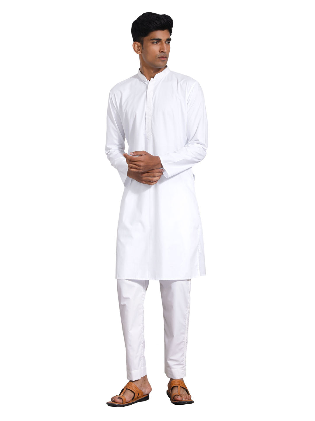 Men's White Cotton Silk Kurta Pyjama Set