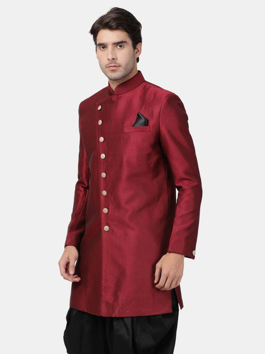 Men's Maroon Silk Blend Sherwani Only Top