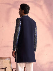 Men's Navy Blue Georgette Sherwani Only Top