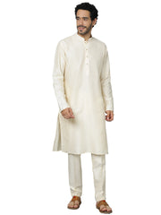 Men's Cream Viscose Kurta Pyjama Set