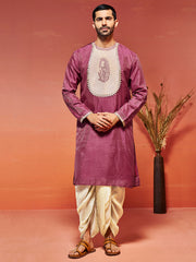 Men's Onion Silk Blend Kurta And Dhoti Set