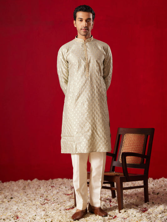 Men's Green Silk Blend Kurta Pyjama Set