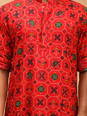 Men's Red Cotton Blend Kurta