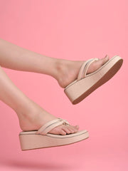 Shoetopia Solid Beige Platfrom Heels For Women & Girls