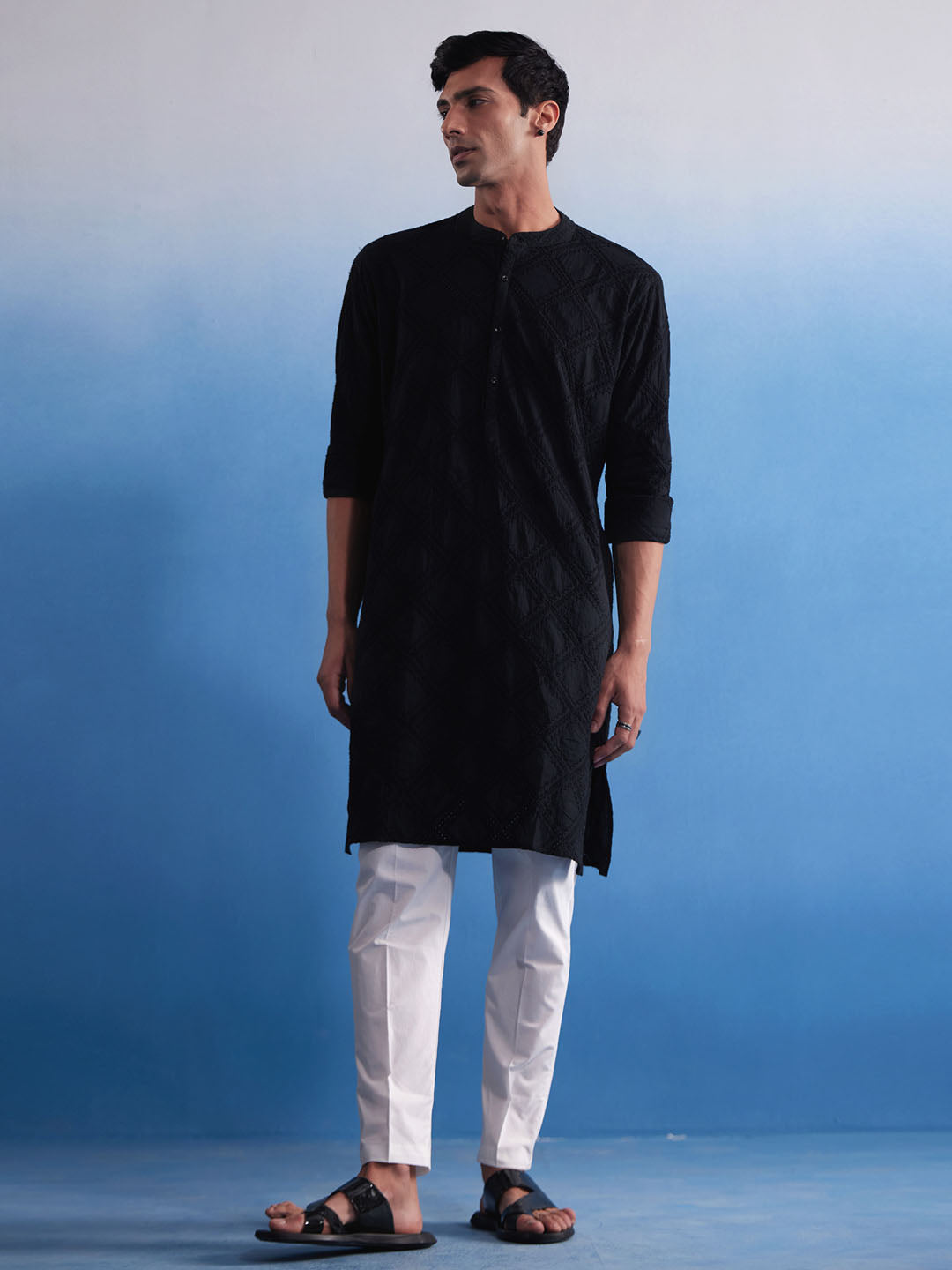 Men's Black Cotton Kurta