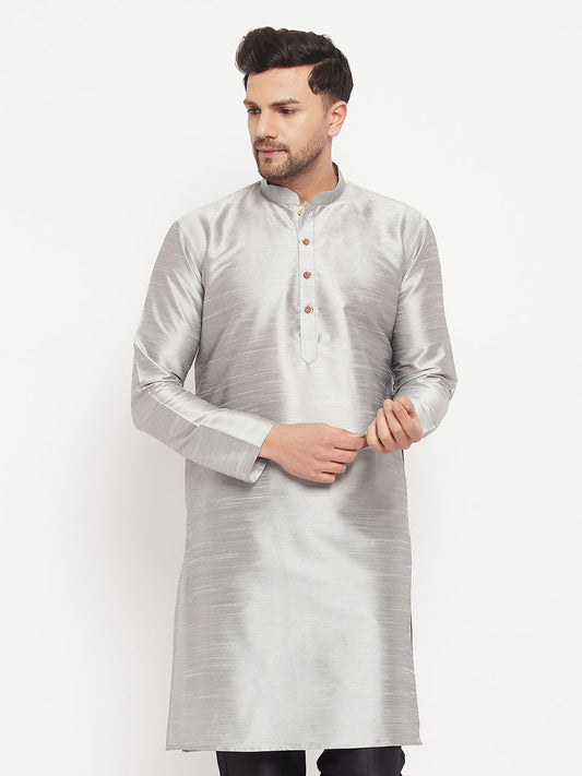 Men's Grey Silk Blend Kurta