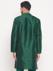 Men Green Silk Blend Kurta