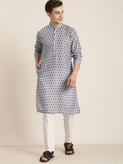 Men's Grey Cotton Blend Kurta