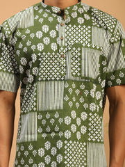 Men's Green Cotton Short Kurta