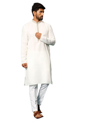 Men's Cream And White Cotton Blend Kurta Pyjama Set