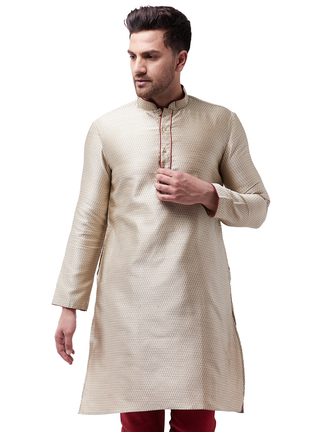 Men's Beige Silk Blend Kurta