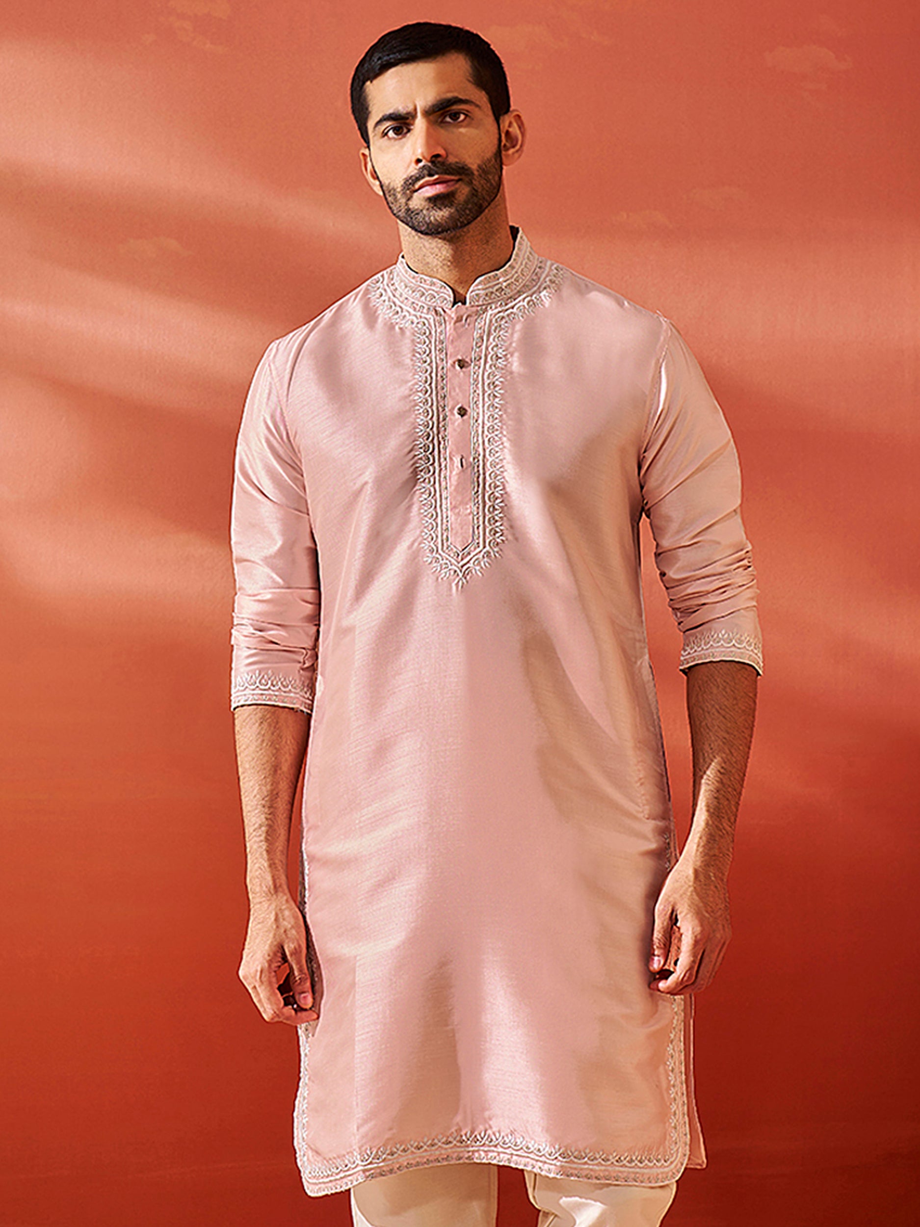 Men's Peach Silk Blend Kurta