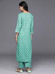 Women Sea Green Printed Kurta Set Paired With Printed Bottom