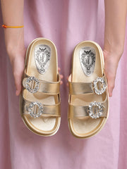 Shoetopia Embellished Golden Flats For Women