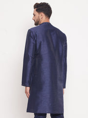 Men Navy Blue Silk Blend Kurta