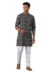 Men's Black And White Cotton Kurta Pyjama Set