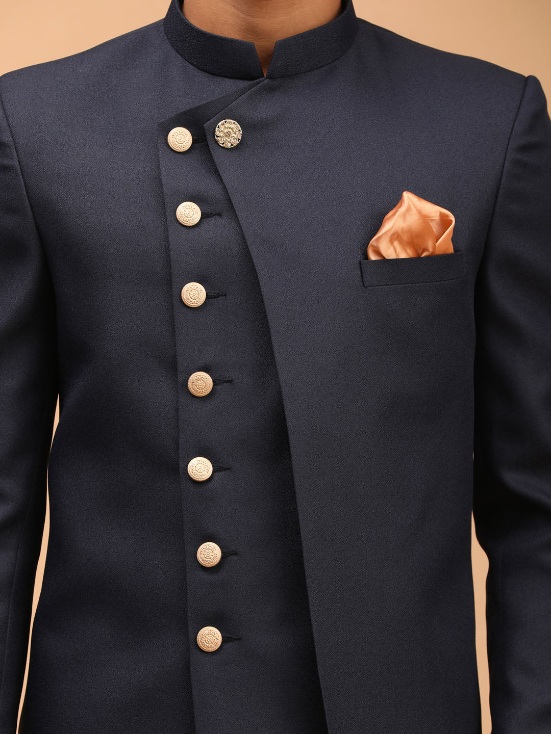 Men's Navy Blue Cotton Blend Sherwani Only Top