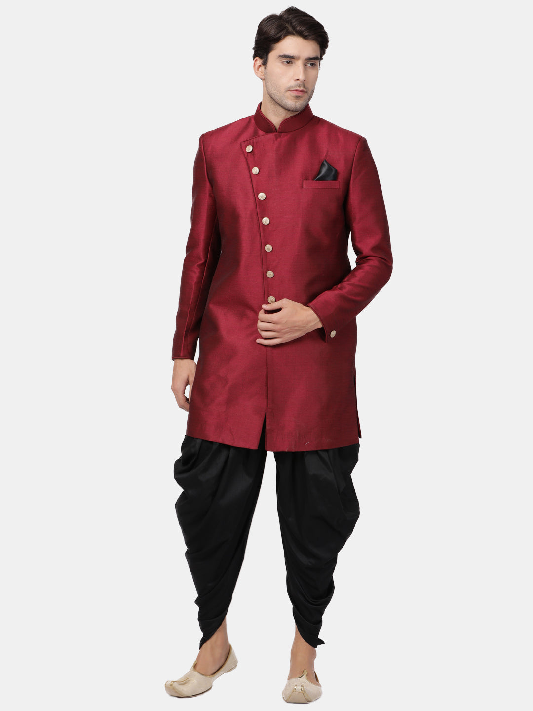 Men's Maroon Silk Blend Sherwani Only Top