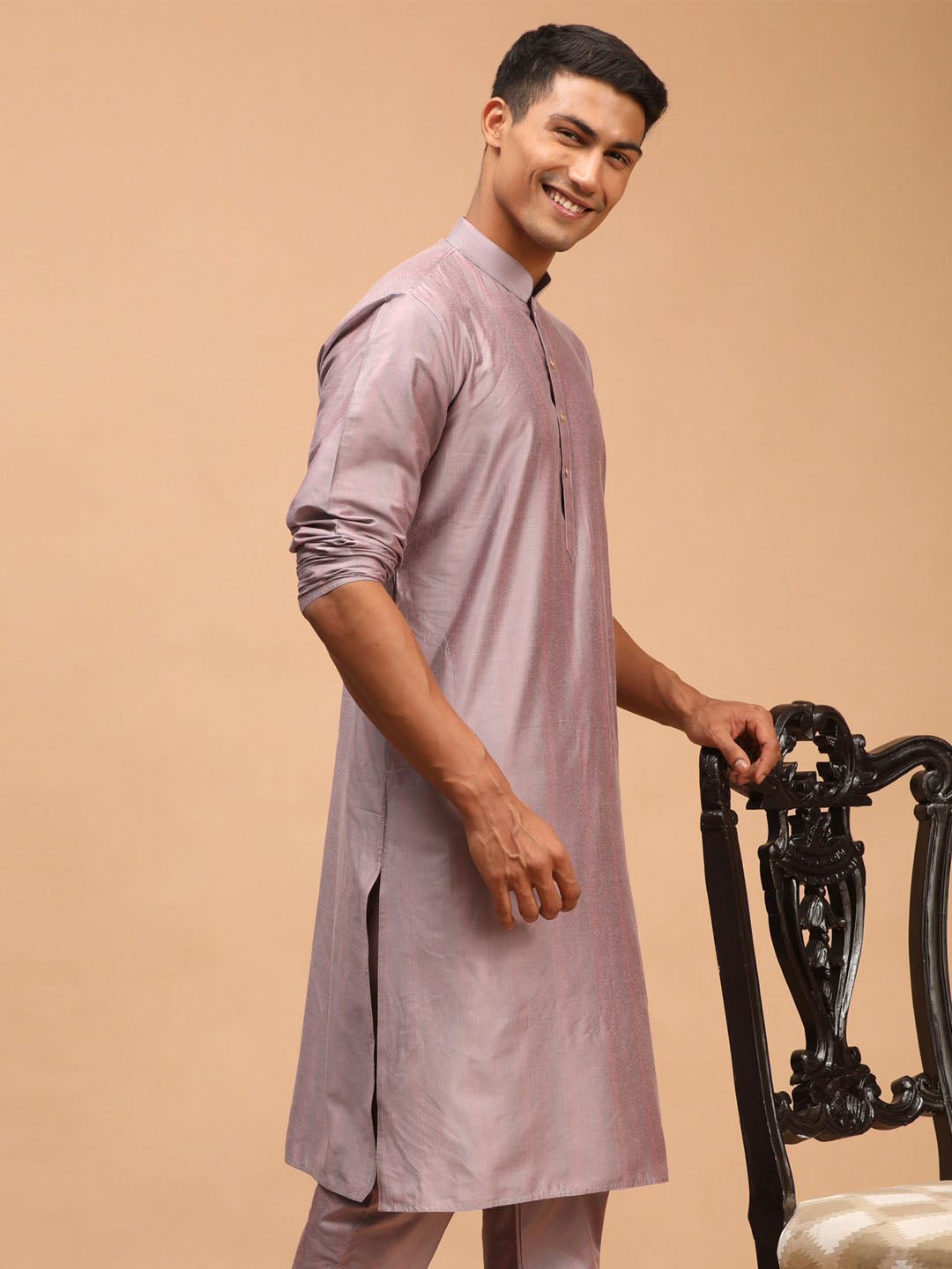 Men's Steel Grey Viscose Kurta