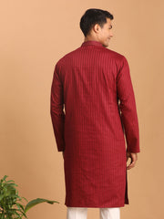 Men's Maroon Cotton Blend Kurta