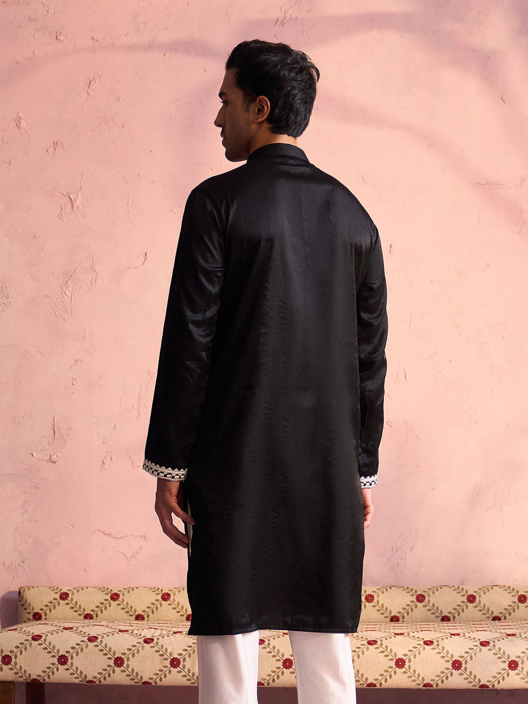 Men's Black Moonga Silk Kurta