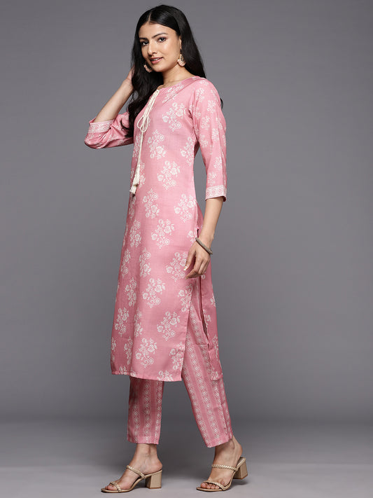 Pink Digital Printed Kurta  Paired With Printed Straight Trouser