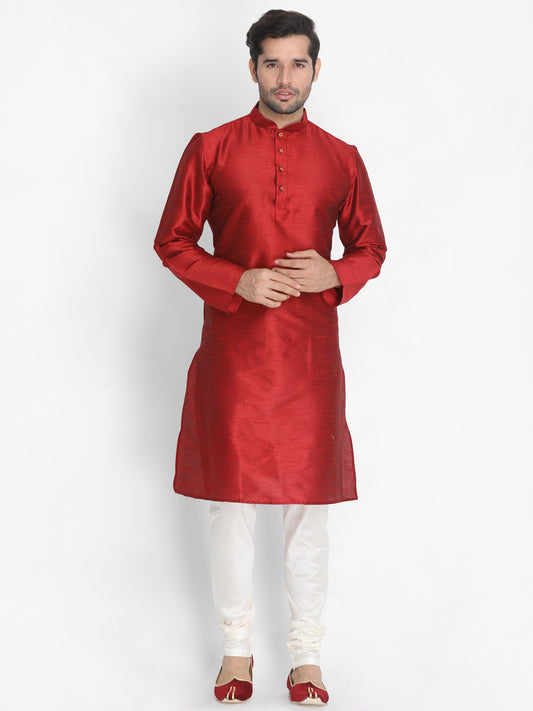 Men's Maroon Silk Blend Kurta Pyjama Set