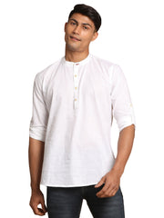 Men's White Cotton Blend Short Kurta