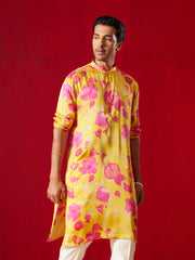 Men's Yellow Cotton blend Kurta