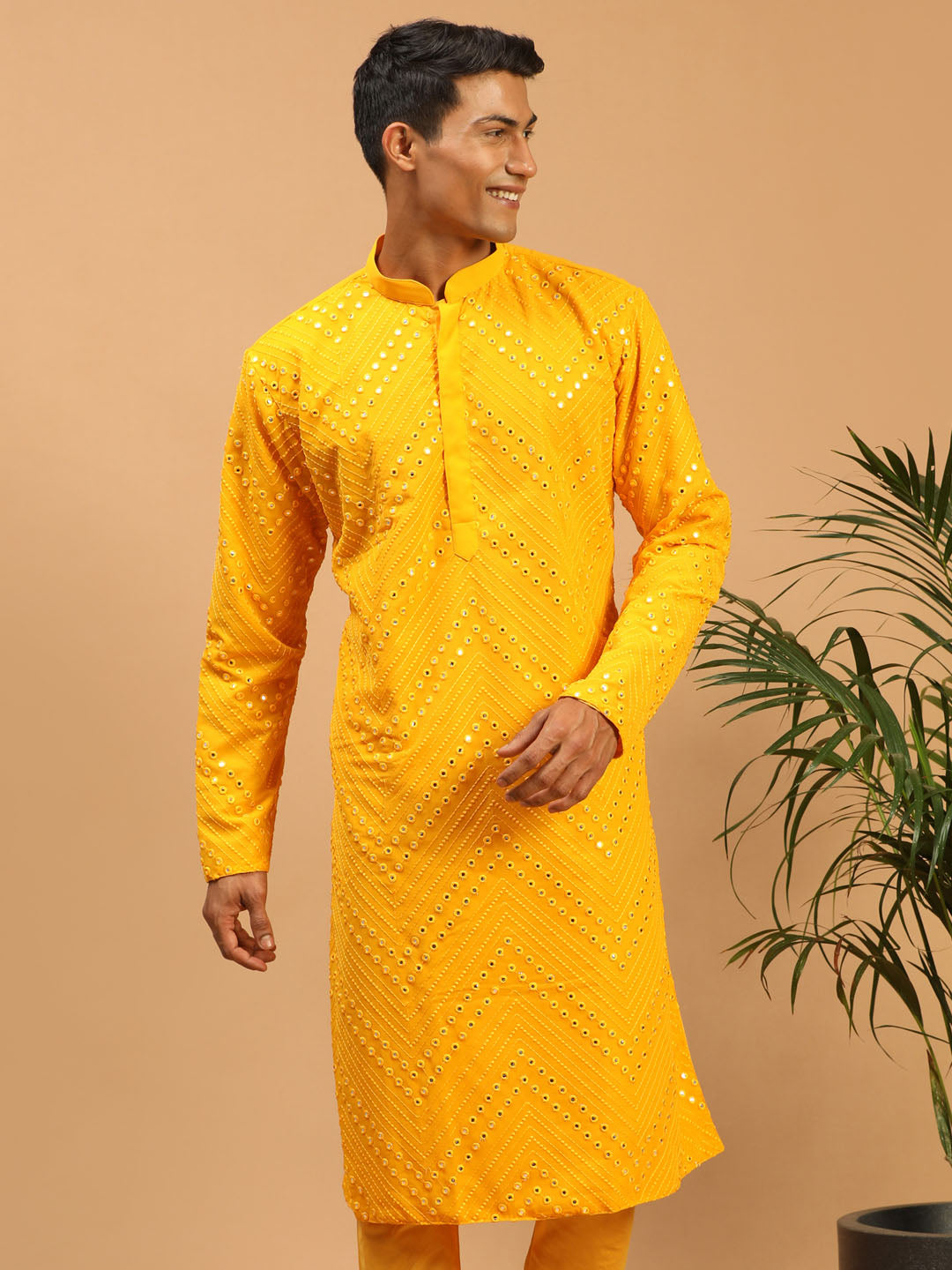 Men's Yellow Georgette Kurta