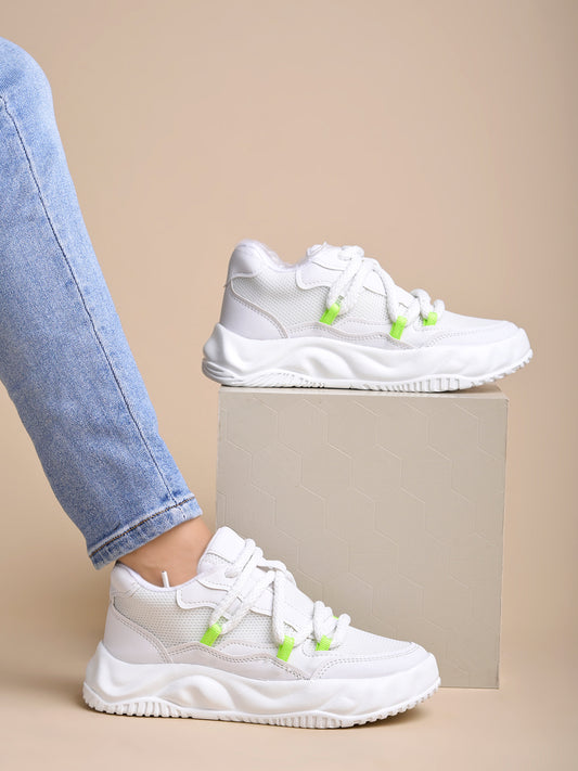 Shoetopia Smart Casual White Sneakers For Women & Girls