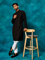 Men's Black And White Rayon Cotton Kurta Pyjama Set