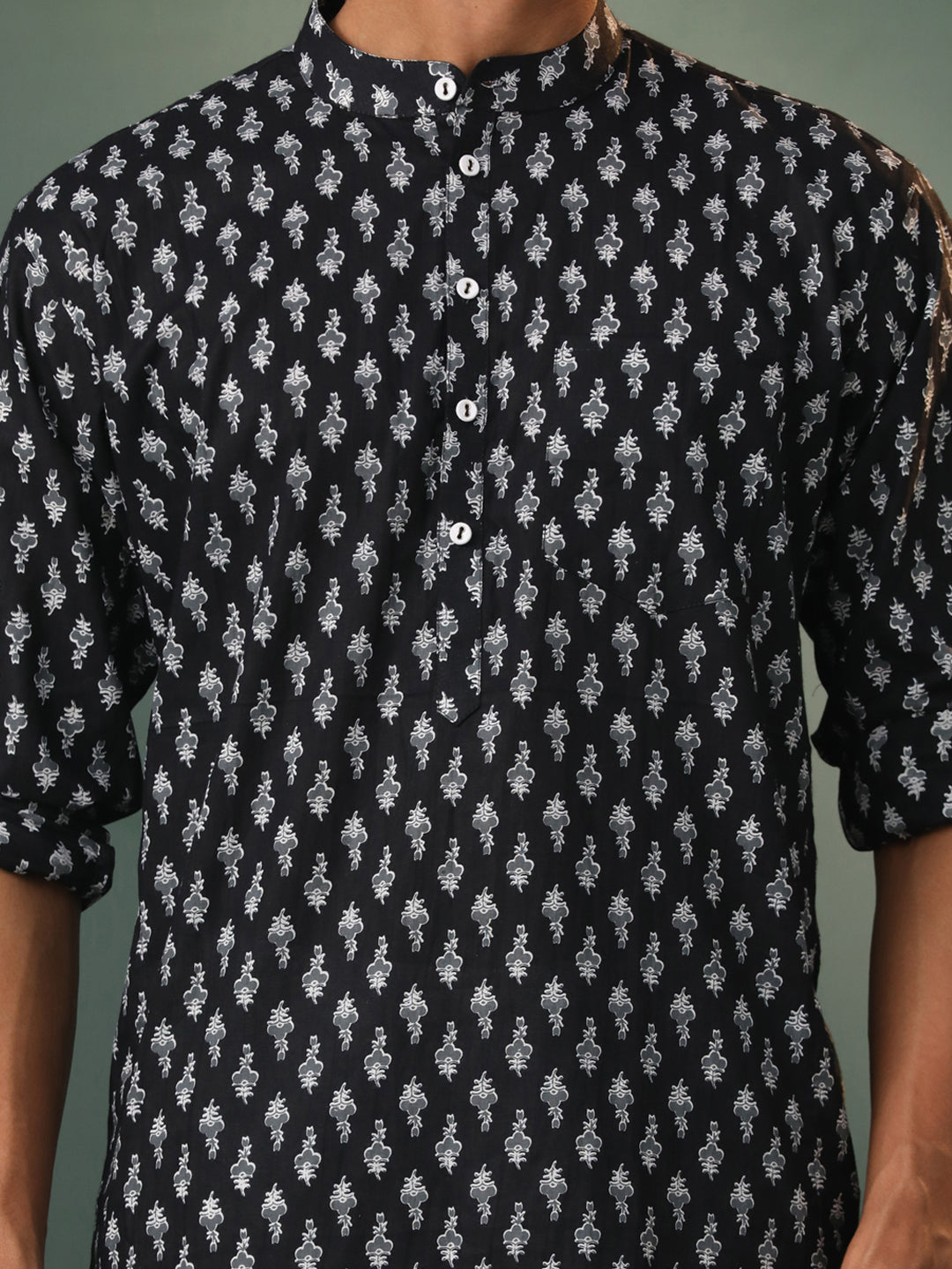 Men's Black Cotton Kurta